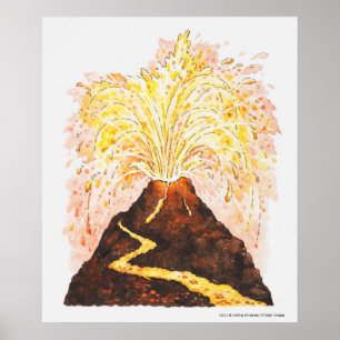 Illustration of volcano erupting poster