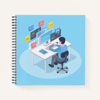Illustration of web developer writing code notebook