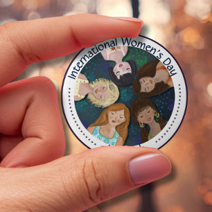 Illustration of Women Celebrating diversity IWD 4 Inch Round Button