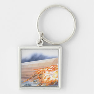Illustration of Zeppelin bursting into flames Keychain
