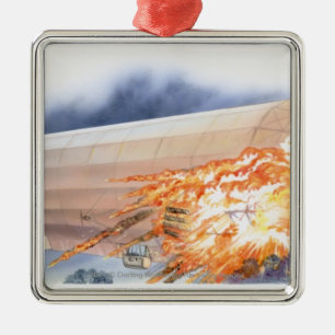 Illustration of Zeppelin bursting into flames Metal Ornament