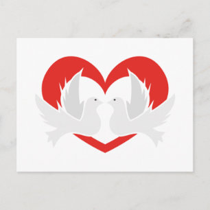 Illustration peace doves with heart postcard