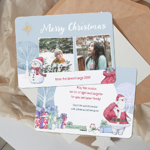 Illustration Photo Collage Cute Snowman Holiday Card