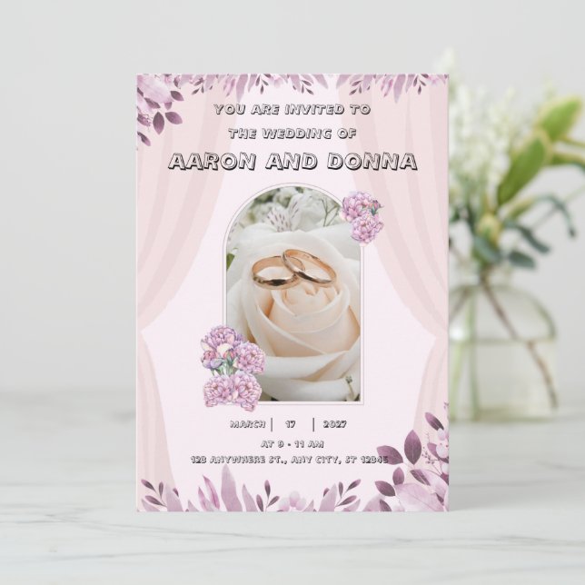 Illustration rose violet Faire-part de mariage flo (Debout devant)