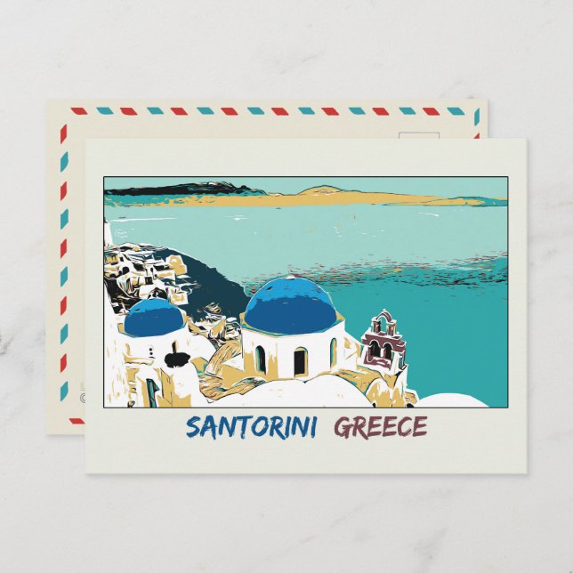 Illustration Santorin, Carte postale Grèce (Devant / Derrière)