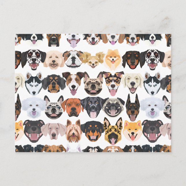 Illustration seamless pattern happy dogs postcard (Front)