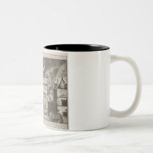 Illustration showing how new long fire hoses could Two-Tone coffee mug