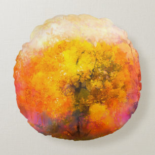 Illustration soft colourful autumn forest. Abstrac Round Pillow