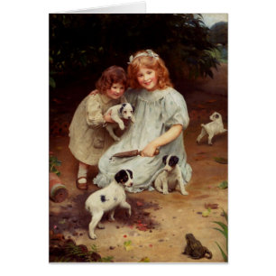 Illustration vintage - chiots et une grenouille