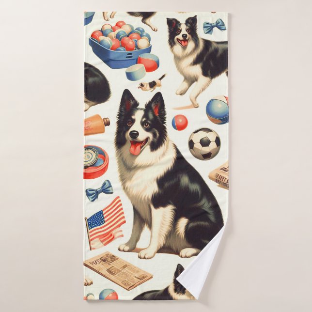 Illustration vintage Collie Bordure (Serviette de bain)