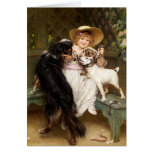 Illustration vintage - fille et chiens dans le