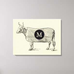 ILLUSTRATION vintage Vache Monogramme toile