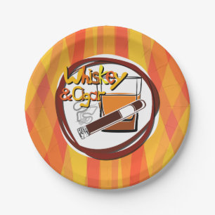 Illustration Wiskey and Cigar Paper Plate