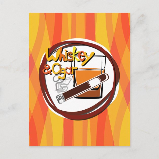 Illustration Wiskey and Cigar Postcard (Front)