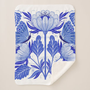 illustration with butterflies and flowers isolated sherpa blanket
