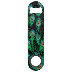 Illustration With Peacock Feathers on Black Bar Key