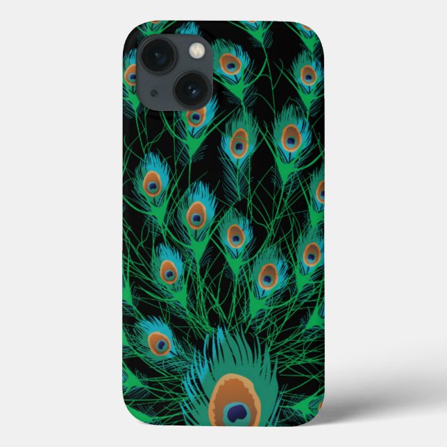 Illustration With Peacock Feathers on Black Case-Mate iPhone Case (Back)
