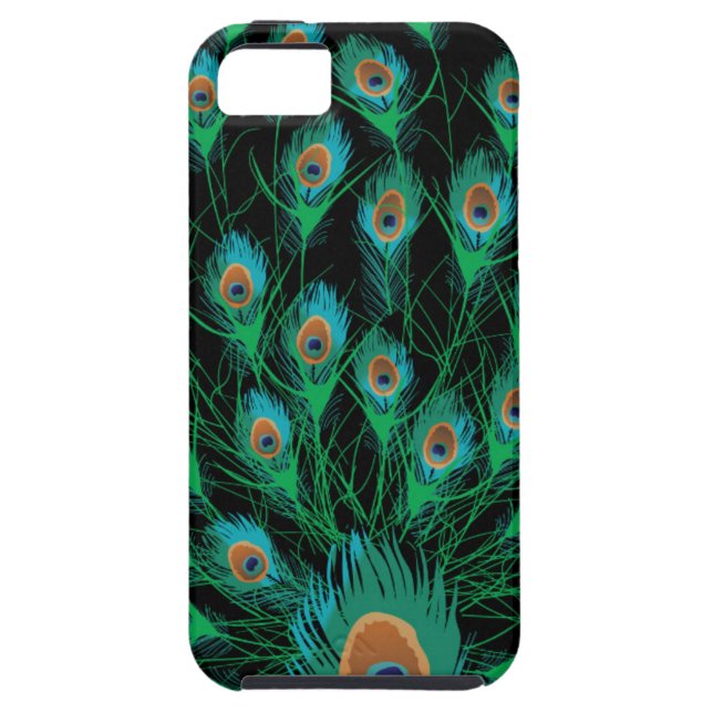 Illustration With Peacock Feathers on Black Case-Mate iPhone Case (Back)