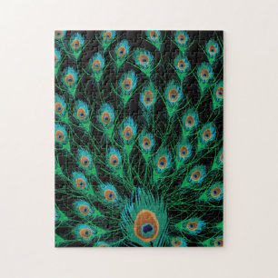 Illustration With Peacock Feathers on Black Jigsaw Puzzle