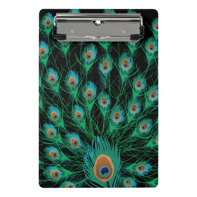 Illustration With Peacock Feathers on Black Mini Clipboard (Front)