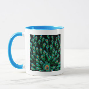 Illustration With Peacock Feathers on Black Mug