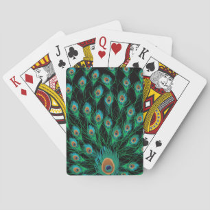 Illustration With Peacock Feathers on Black Playing Cards