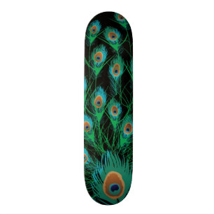 Illustration With Peacock Feathers on Black Skateboard