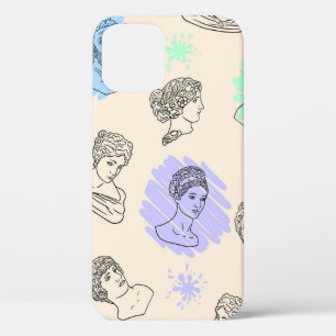 Illustration with the contours of Greek statues. B iPhone 12 Case
