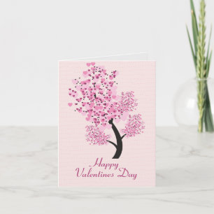 Illustrations of a tree with hearts for leaves holiday card