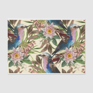 Illustrations of flowers, plant, tropical bird. tissue paper