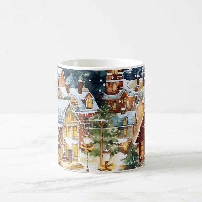 Illustrative Christmas  city in the snow Coffee Mug (Center)