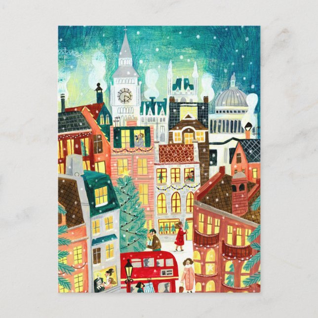 Illustrative London city in the snow Christmas Hol Holiday Postcard (Front)