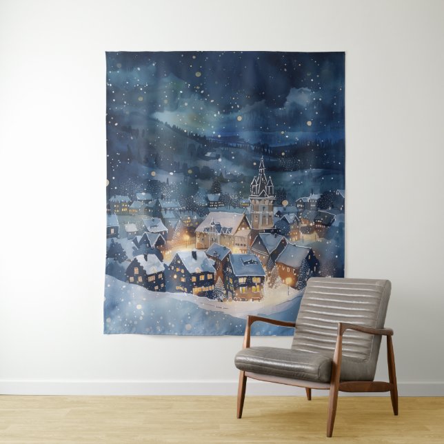 Illustrative of night sky city in snow  tapestry (In Situ)