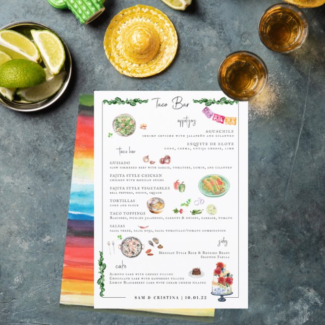 Illustré sur mesure | Menu Mariage Taco Bar (Créateur téléchargé)