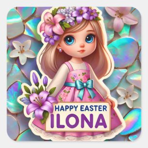 ILONA ~ HAPPY EASTER ~ Lilies ~ Square Sticker