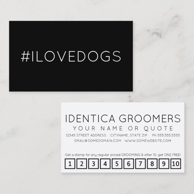 #ILOVEDOGS hashtag loyalty punch card (Front/Back)