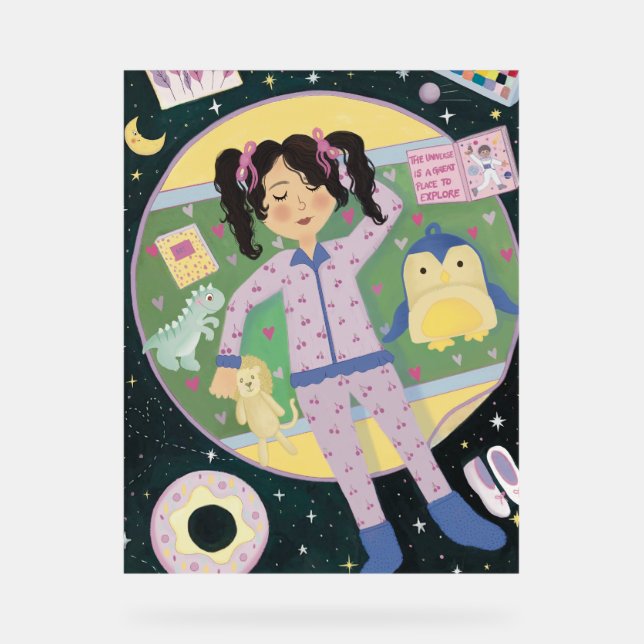 Ilustración Infantil: Niña en Universo (Recto)