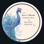 ilustreated Peacock Thankyou favour Classic Sticke Round Sticker<br><div class="desc">ilustreated Peacock Thankyou favour Classic Sticker 
You can edit details in it .best for your best moments . You can check my Vintage peacock wedding collection for more.</div>