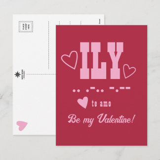 ILY Abbreviation, Be My Valentine, Pink Holiday Postcard