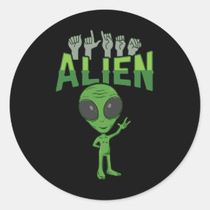 ILY Alien ASL Hand Gesture Deaf Hearing Loss Aware Classic Round Sticker