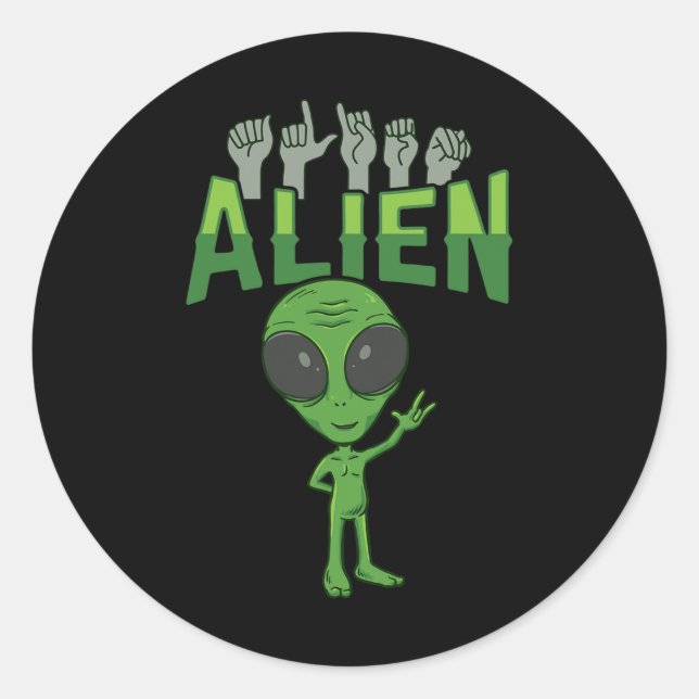 ILY Alien ASL Hand Gesture Deaf Hearing Loss Aware Classic Round Sticker (Front)