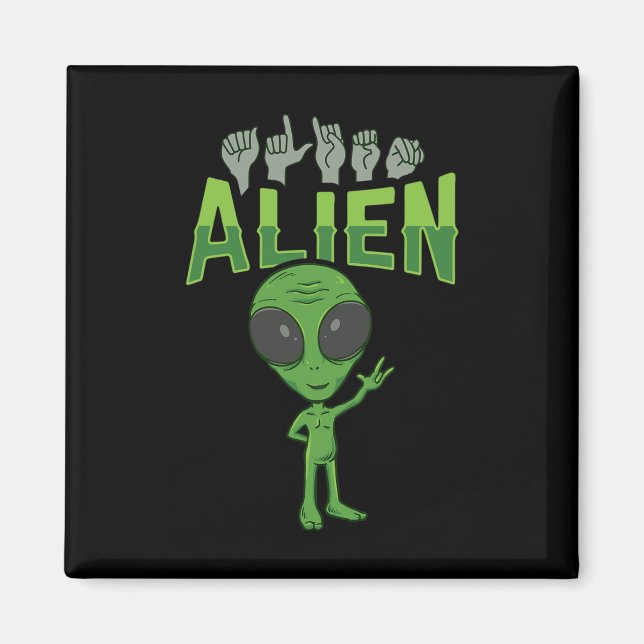 ILY Alien ASL Hand Gesture Deaf Hearing Loss Aware Magnet (Front)