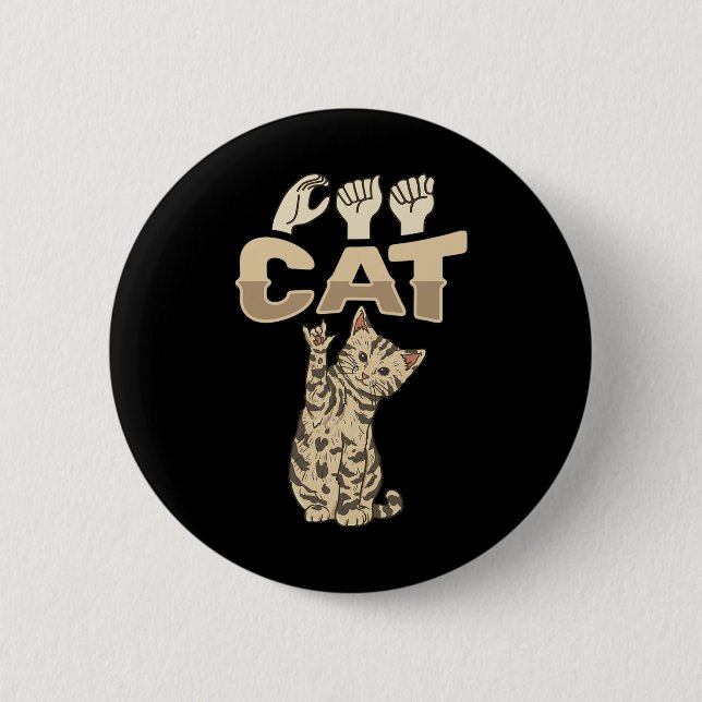 Ily Cat Asl Hand Gesture Deaf Hearing Loss Awarene 2 Inch Round Button (Front)