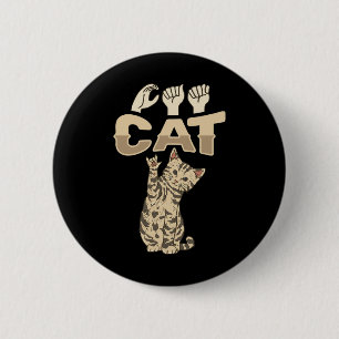 ILY Cat ASL Hand Gesture Deaf Hearing Loss Awarene 2 Inch Round Button