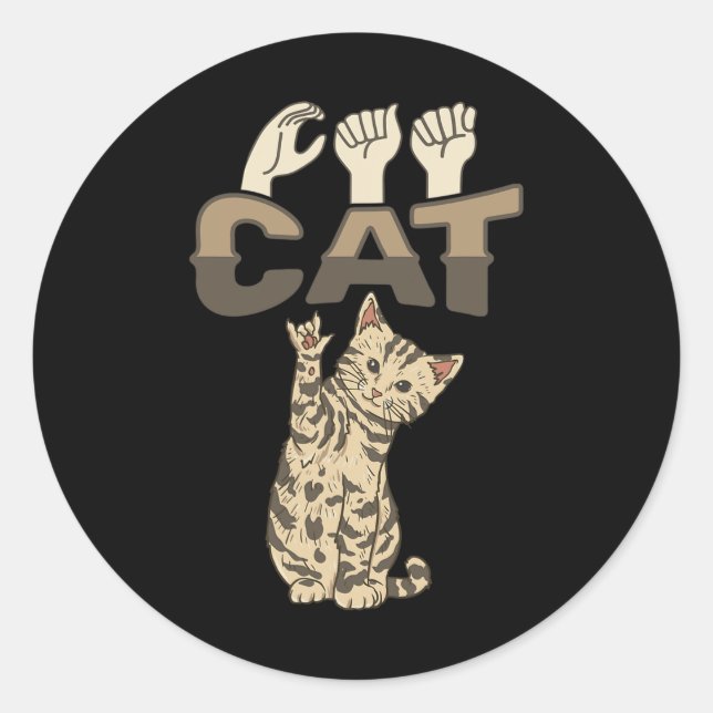 ILY Cat ASL Hand Gesture Deaf Hearing Loss Awarene Classic Round Sticker (Front)