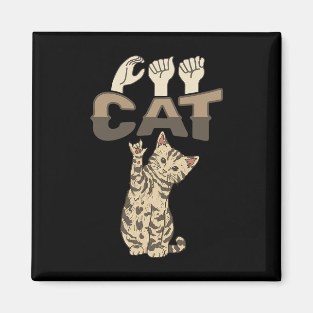 ILY Cat ASL Hand Gesture Deaf Hearing Loss Awarene Magnet (Front)