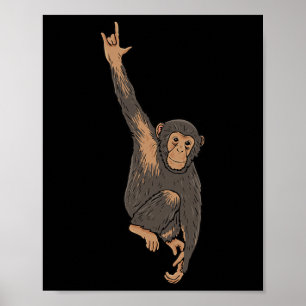 ILY Monkey ASL Hand Gesture Deaf Hearing Loss Awar Poster