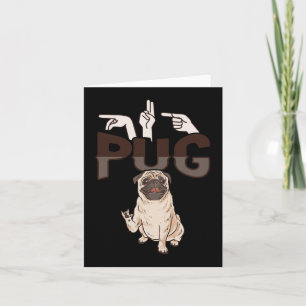 ILY Pug ASL Hand Gesture Deaf Hearing Loss Awarene Card