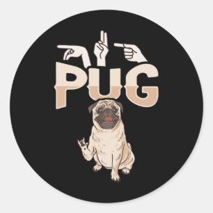 ILY Pug ASL Hand Gesture Deaf Hearing Loss Awarene Classic Round Sticker