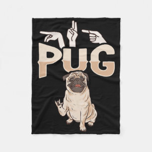 Ily Pug Asl Hand Gesture Deaf Hearing Loss Awarene Fleece Blanket